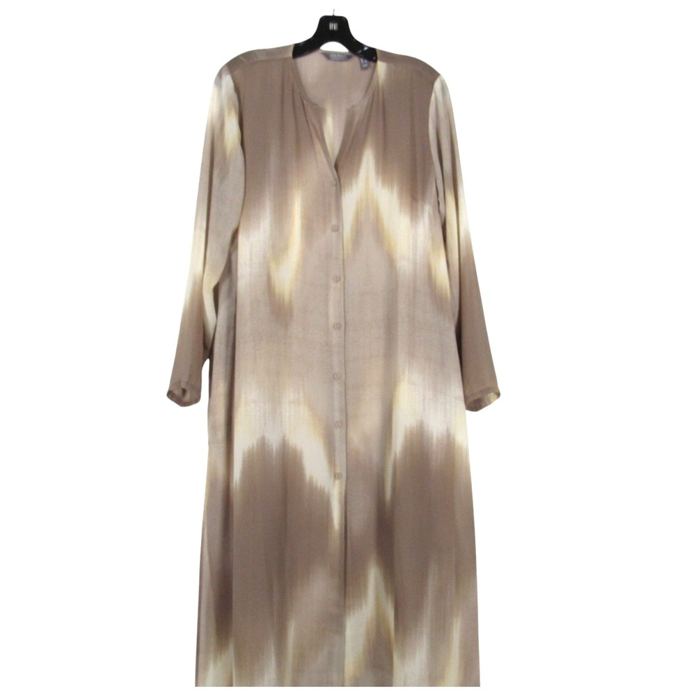 LISA RINNA Beige/Brown OMBRE Button-Down CHIFFON Long TUNIC TOP/KIMONO sz Sz L